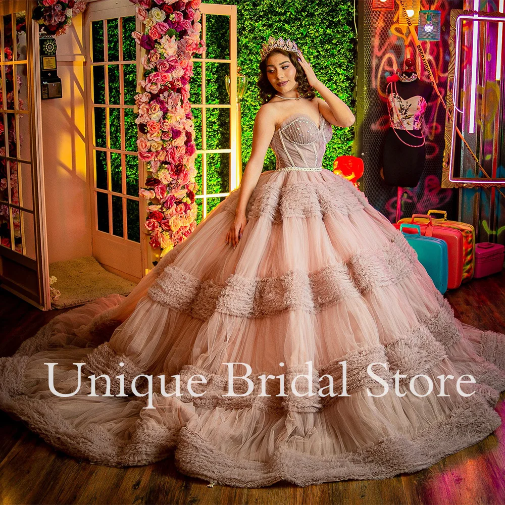 Customized Gorgeous Princess Quinceanera Dress Birthday Party Dresses Sweetheart Sleeveless Beading Ruffles Tulle Corset Sweet 1