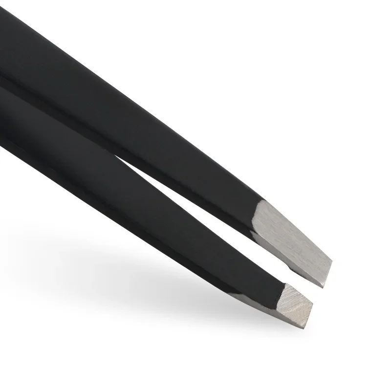 Stainless Steel Pink Slanted Black Tip Point Hair Removal Eyebrow Tweezers Harmless Face Makeup Beauty Tool