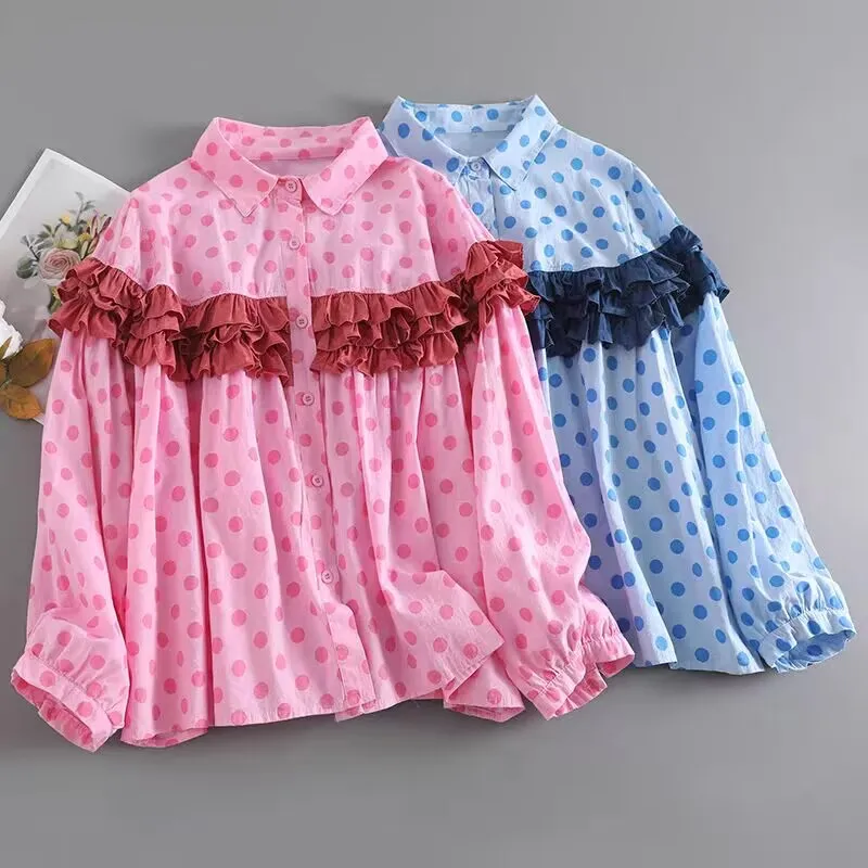 

Loose Sweet Polka Dot Long Sleeve Shirt Women's Spring Autumn New Style Cute Anti-Aging Blouse