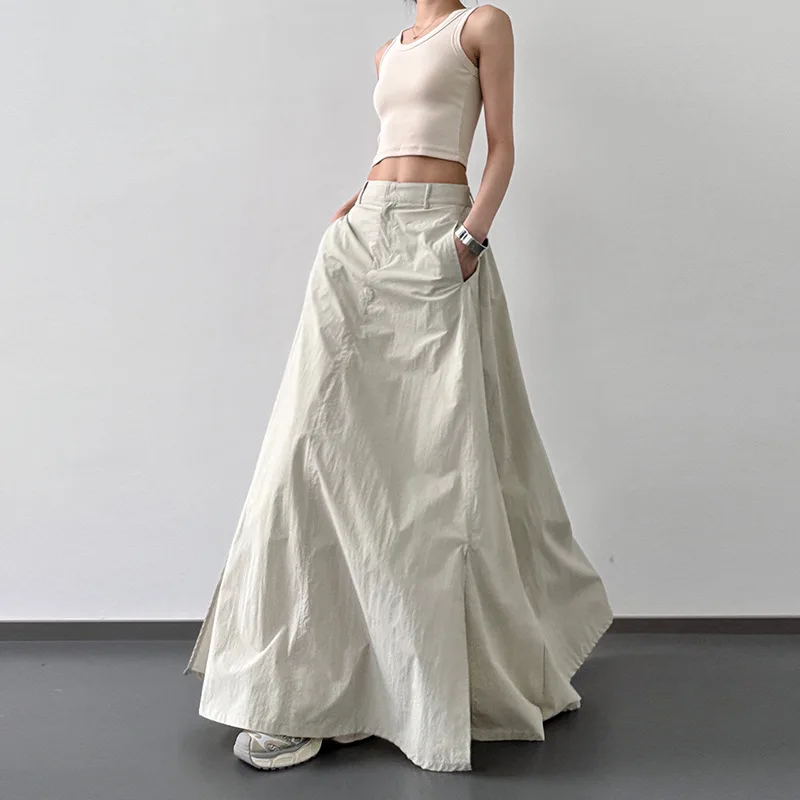 2026 New Summer Women's High Waist Skirt Lightweight Fabric Side Slit Sun Protection Long Skirt Casual Daily Wear
