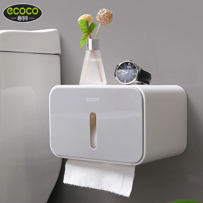 ECOCO Toilet Paper Roll Holder Wall Mounted Bathroom Tissue Box Punch Free Waterproof Storage Accessories Home