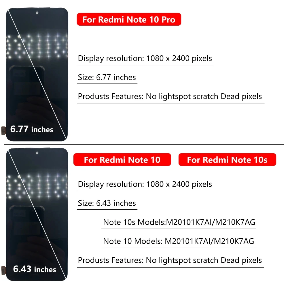 

NEW Tested LCD Display OLED Screen Digitizer Assembly Touches Screen Replacement For Redmi Note 10 Pro 10S No Frame