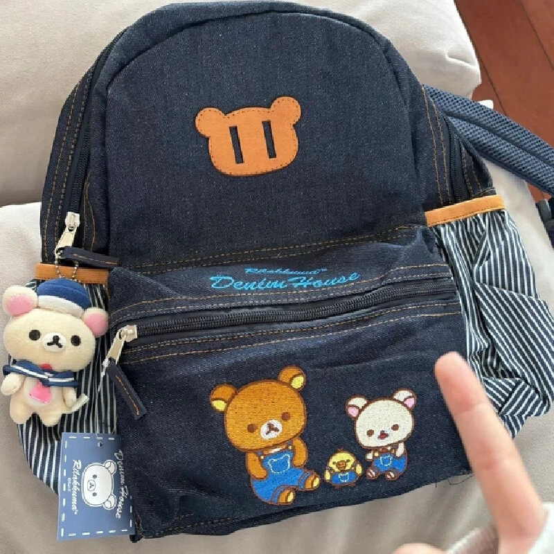 جديد Rilakkuma الدنيم على ظهره للأطفال حقيبة ظهر صغيرة طالب عادية لطيف التنقل حقيبة الأطفال اكسسوارات على ظهره هدية