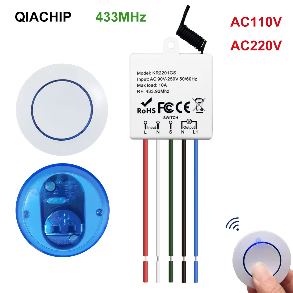 433MHz Wireless Light Switch 220V 110V 10A Relay Controlle Mini Round Button Wall Panel Switch Remote Control For LED Lamp