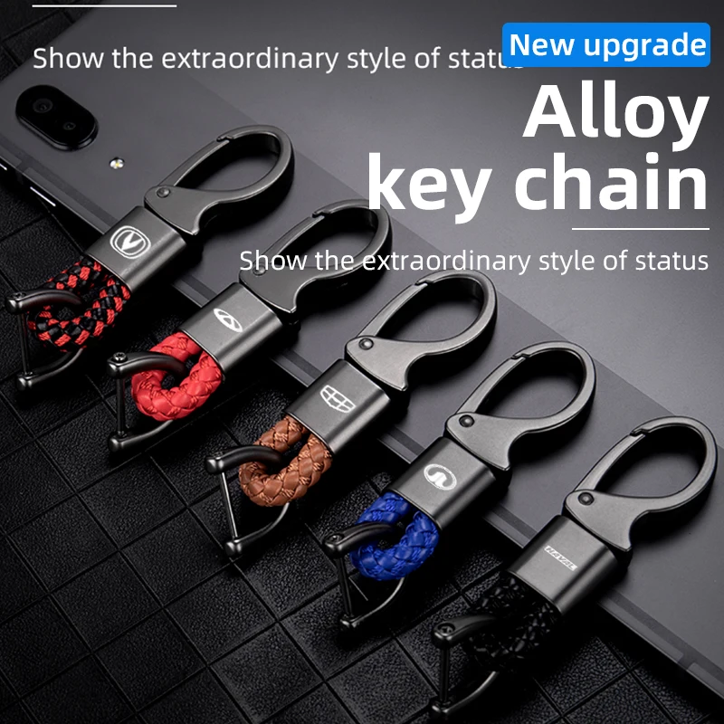 Car Keychain Metal Leather Braided Rope Key Rings For Alfa Romeo Giulia Stelvio Giulietta GT 156 159 147 Mito Citroe C3 C4 C5 C6