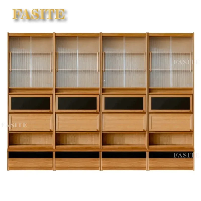 for Side Cabinet Solid Wood Rock Slab Storage Kitchen Dining Room Integrated Against Wall Cherry Wood Nordic Style