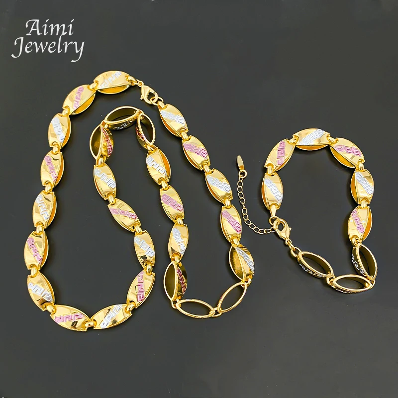 Ensemble de bijoux plaqués or 18 carats, trois tons, deux tailles, Hip Hop, longue chaîne, ras du cou doré, collier, Bracelet, ensembles de bijoux, cadeaux de fête