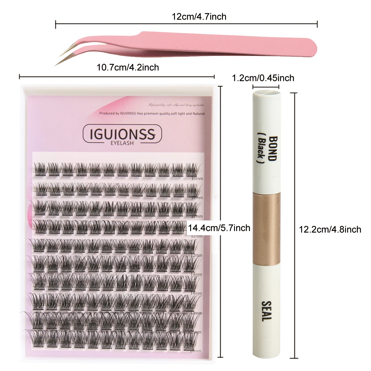 IGUIONSS Lash Extension Kit 240pcs Lash Clusters IG03 Curl DIY 10-16mm with Lash Bond and Seal Lash Tweezers