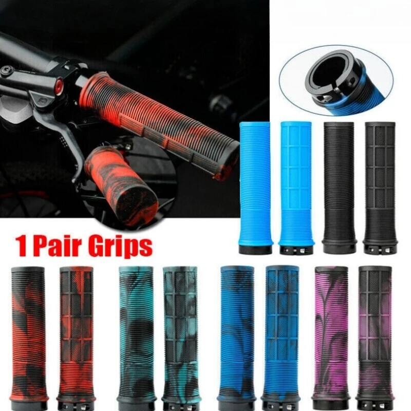 

TPR Bicycle Grips Integrated Bicycle Handle End Grip Aluminum Alloy Lock on Cycling Handles Non-slip MTB Cuffs Cover Bike Part