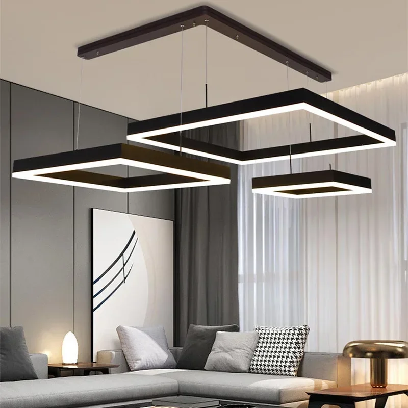 Modern Led Square Pendant Light Dimmable for Bedroom Table Dining Living Room Kitchen Island Chandelier Home Decor Lamp Fixture