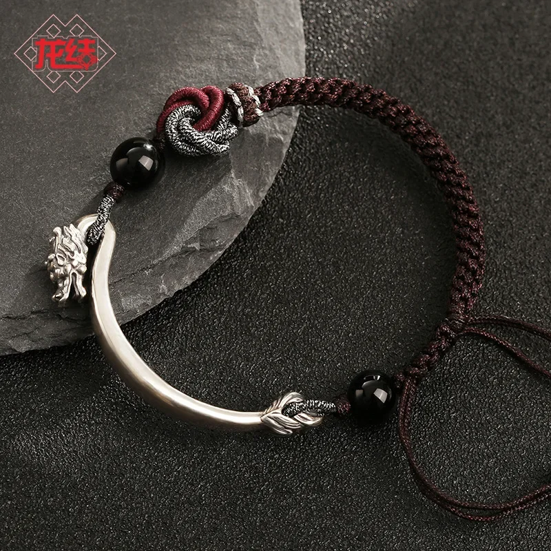 

Dragon Knot S925 Silver Half Bracelet Hand Woven Retro Hand Rope Men's Life Year Safe Auspicious Bracelet Boyfriend Gift Jewelry