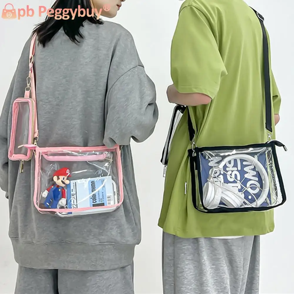 PVC Transparent Shoulder Bag 2 IN 1 Adjustable Shoulder Straps Casual Clear Crossbody Bag Fashion Couple Bag for Boys & Girls