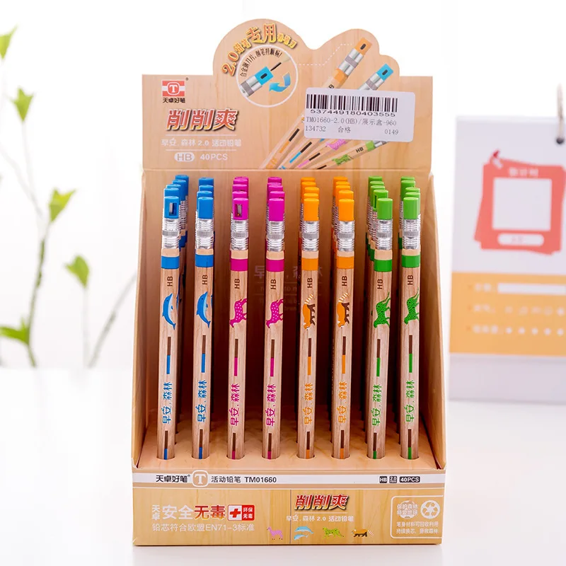 1-4-8 pcs Cartoon Animals Imitation Wood Automatic Pencil Comfortable Writing with Pencil Sharpener School Supplies