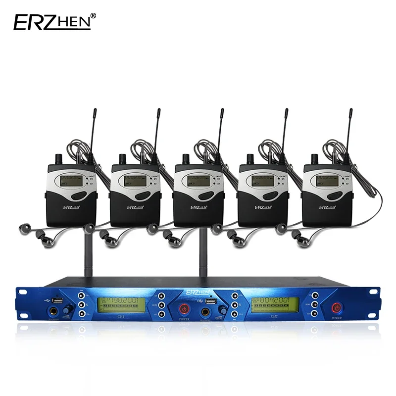 ERZHEN EM5012 نظام مراقبة داخل الأذن لاسلكي متعدد الارسال جهاز مراقبة لاسلكي داخل الأذن احترافي لأداء المسرح