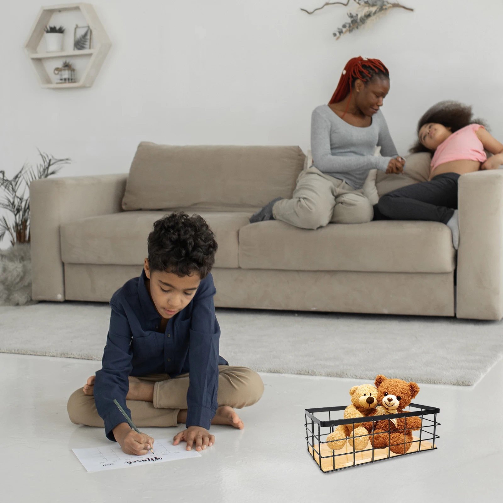 

Premium Wrought Iron Storage Basket Wall-Mounted Space Saving Organizer Rack for Bathroom Kitchen Home Black Large Capacity