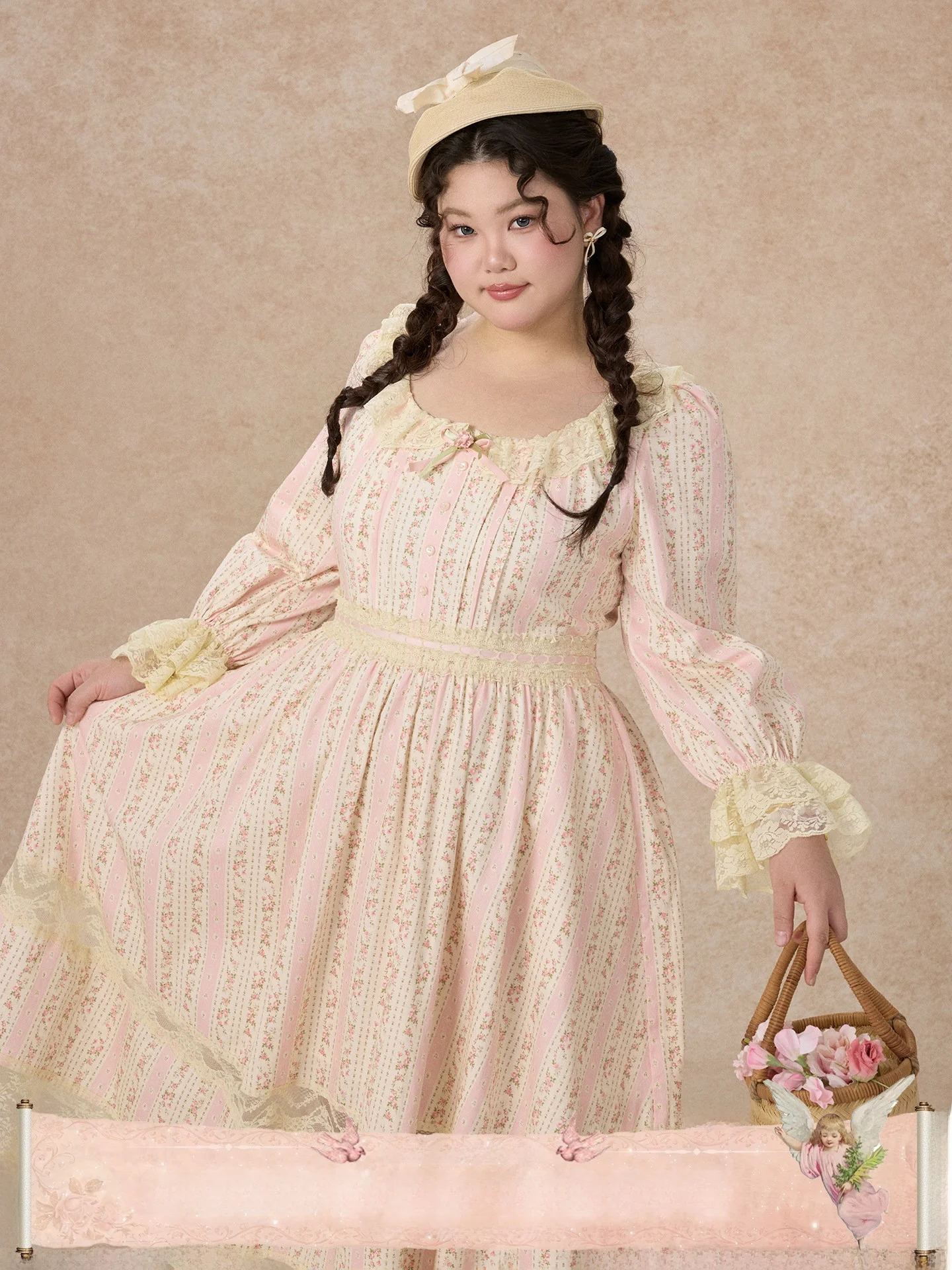 

Женское хлопковое платье большого размера с длинным рукавом, цветочным принтом, кружевом, в стиле кантри, с завышенной талией, осеннее, А-силуэт, с расклешенной юбкой