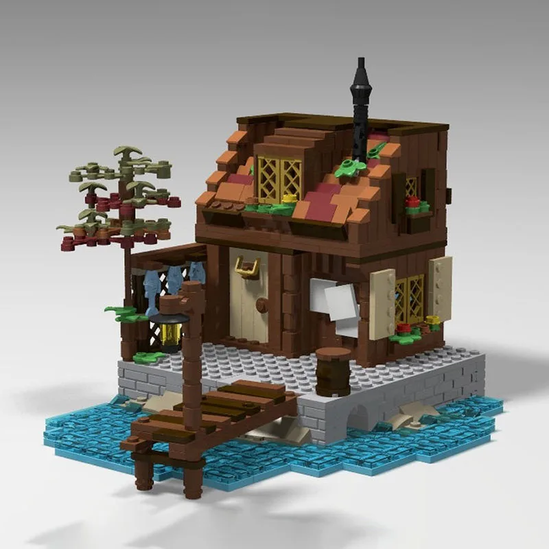 القراصنة القلعة نموذج Moc قوالب بناء وحدات صياد كوخ نموذج التكنولوجيا كتل عيد الميلاد لتقوم بها بنفسك لعبة هدايا البناء #2