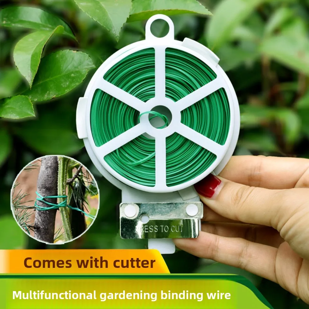 2Pcs Gardening Cable Tie Plastic Cable Tie Steel Wire Rope Rose Vine Plant Fixed Rope Tie with Own Scissors