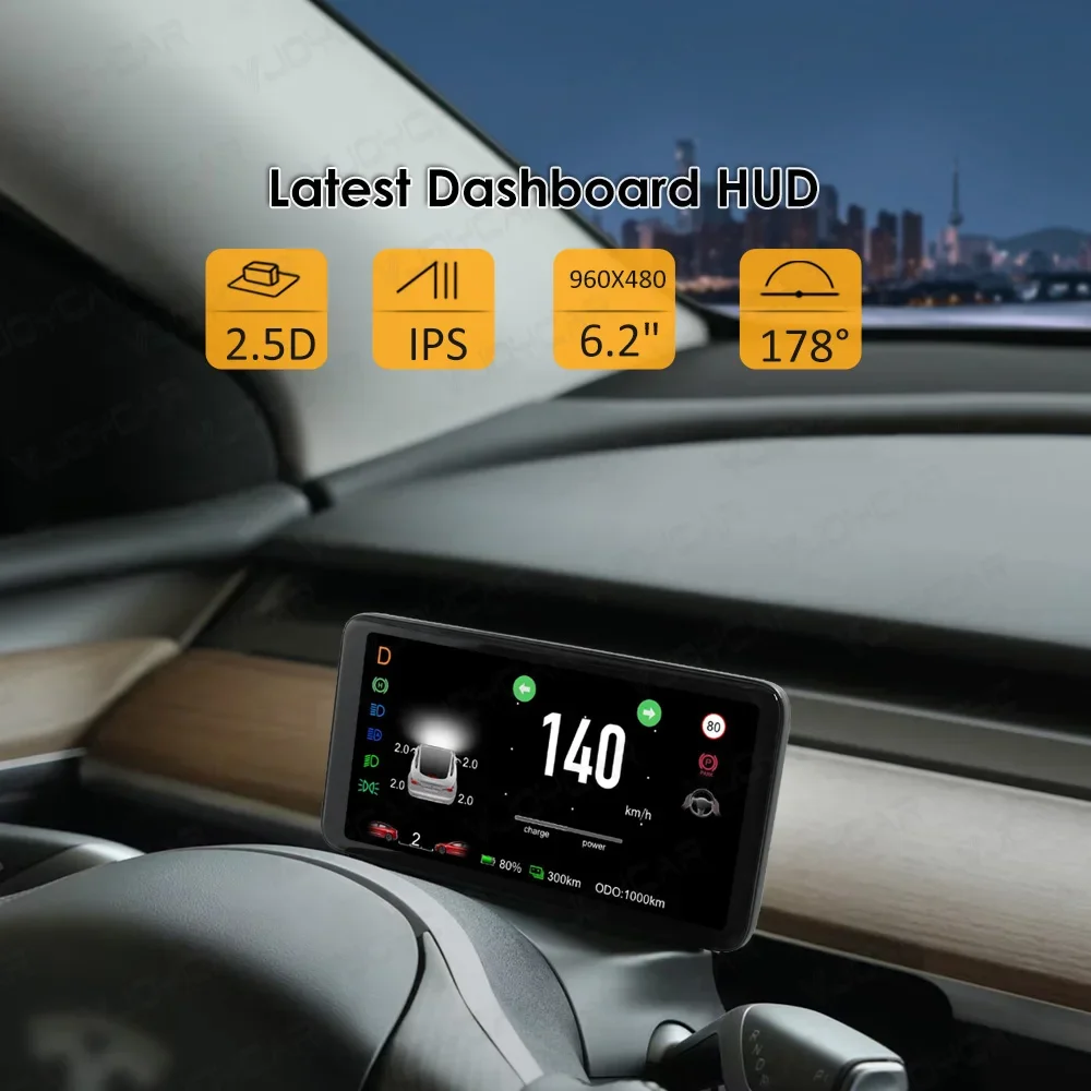 2025 Latest 6.2'' Multiple Languages&Functions Brightness Auto Adjustment Dashboard HUD Speedometer for Tesla Model 3 Model Y
