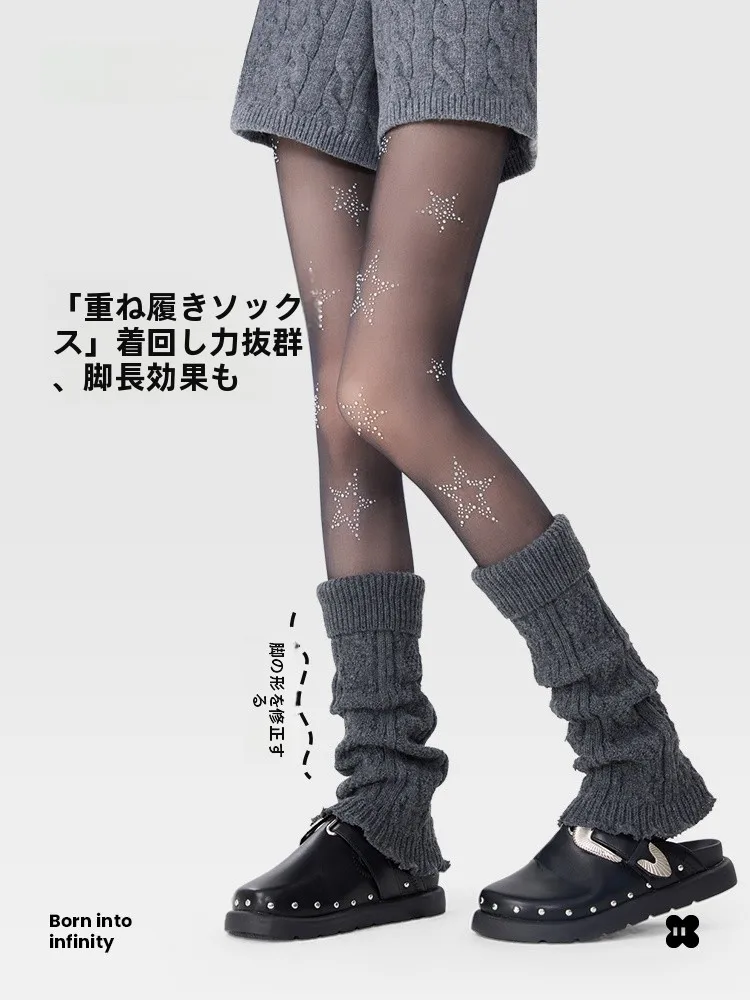 Calcetines Largos de Punto Grueso para Mujer JKN, Color Gris, Cálidos para Otoño e Invierno, Estilo Tofu, Combinan con Botas de Nieve, Efecto Adelgazante