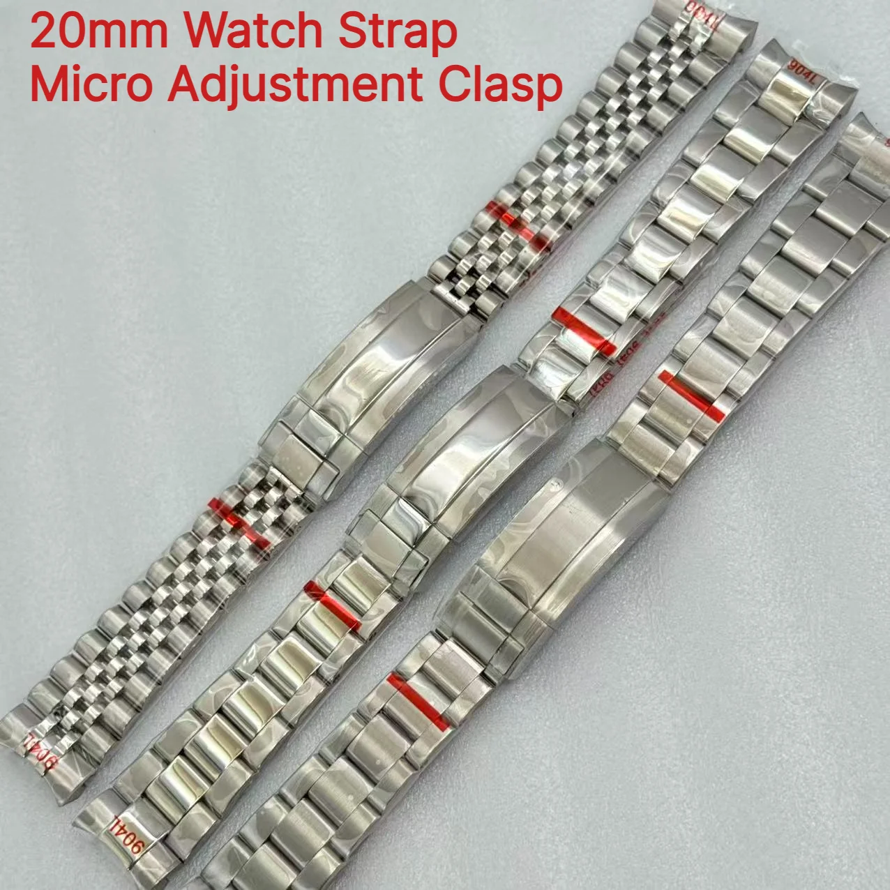 20mm Watch Strap Micro Adjustment Clasp Jubilee Style Stainless Steel Watch Bracelet for NH35 NH36 Watch Case Accessories