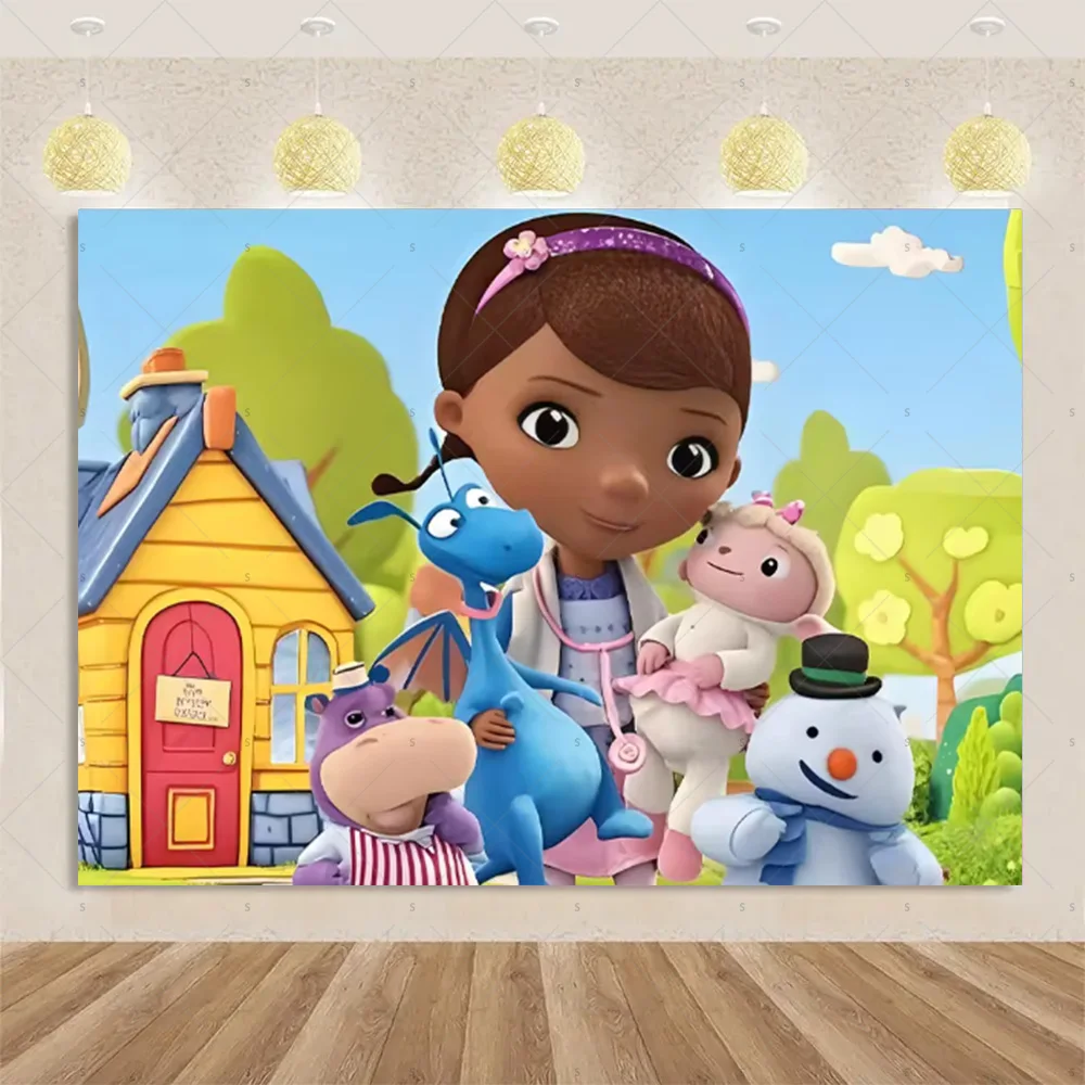 لعبة خلفية من Doc McStuffins، موضوع الطبيب، زينة حفلات أعياد الميلاد للأطفال، خلفية كرتونية، مستلزمات استحمام الطفل، دعامة للتصوير الفوتوغرافي