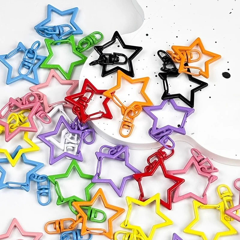 

Colorful Star Keychain DIY Kit with Lobster Clasp Anime Accessories Zinc Alloy Painted Charms 8-Shaped Hook