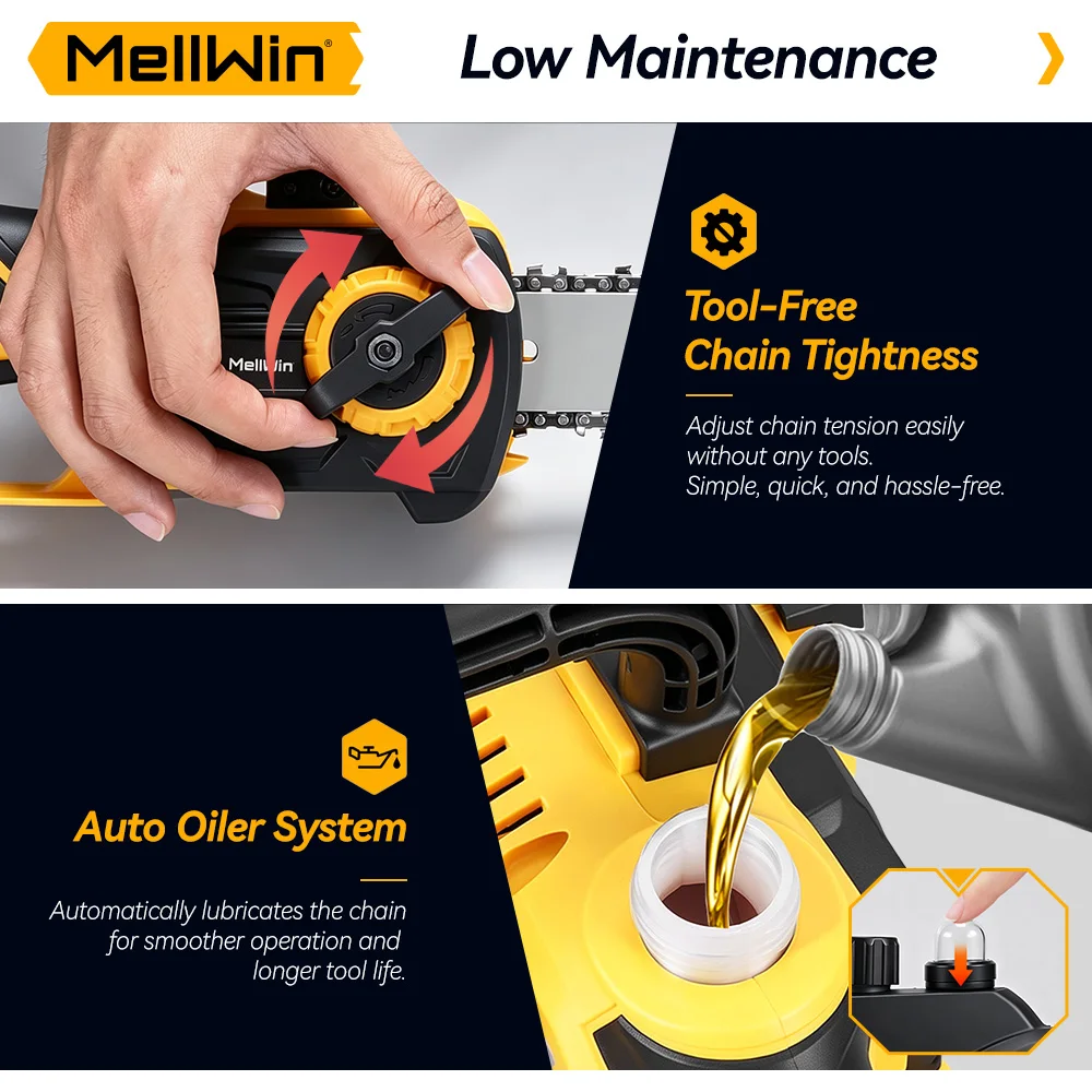 MELLWIN Electric Chain Saw 12 Inch Brushless High Speed Portable Chainsaw Wood Cutting Logging Saw Tool for Makita 18V Battery Pin - Image 6