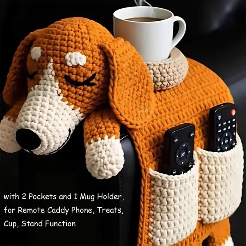 GYTB-الكروشيه الكلب للعلبة عن بعد، الهاتف، المشاغبين، علاج كأس حامل وظيفة القط الكلب سلة التخزين الذراع المنظم #5