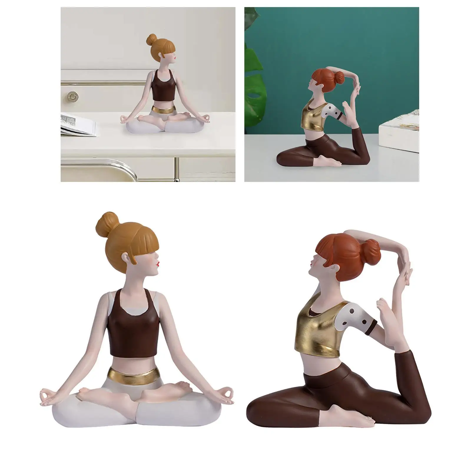 Yoga Girl Statue Art Collectible Synthetic Resin Luxury Sport Women Sculpture for Table Hotel Apartment Lounging Room Bookshelf