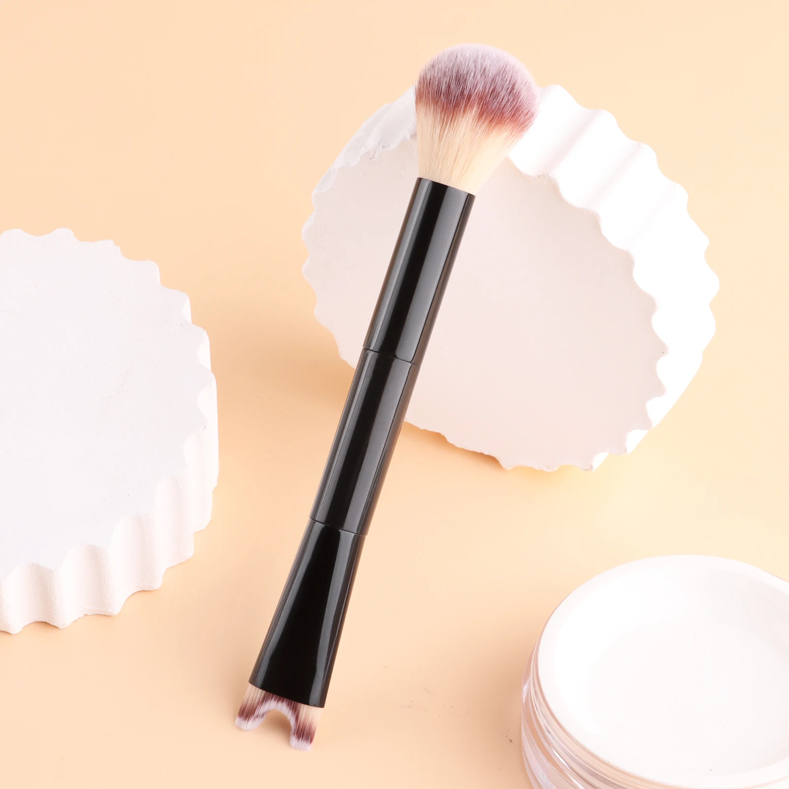  2-in-1 Double-ended Contour Brush, U-Shaped Nose Contour Brush & Round Blush Brush, Soft Hair Face Sculpting Makeup Tool