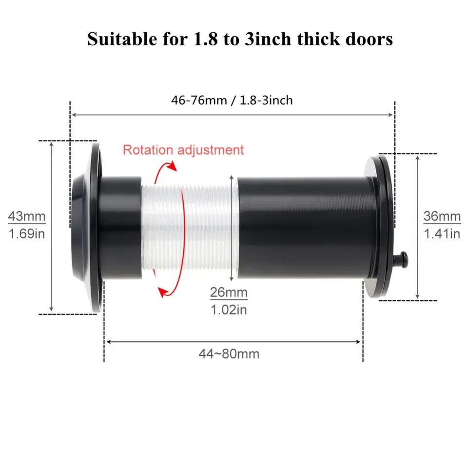 200 Degree Door Viewer Adjustable HD Glass Lens Wide Angle