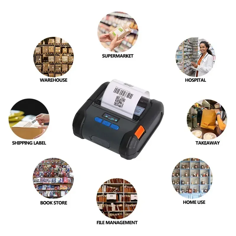 In stock IN stock Mini Label Printer Portable 80mm 2000mAh Battery ZM04 Inkless Direct Thermal Barcode Sticker Printer