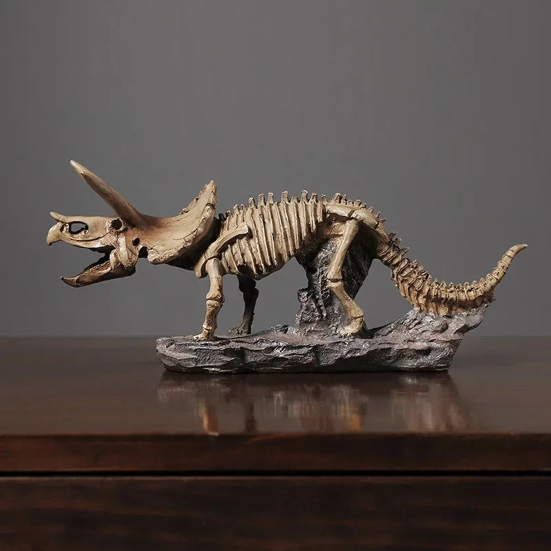 Home Shelf Simulation Triceratops Skeleton Fossil Statue Creative Animal Resin Crafts Dinosaur Figures Ornaments Toys for Friend