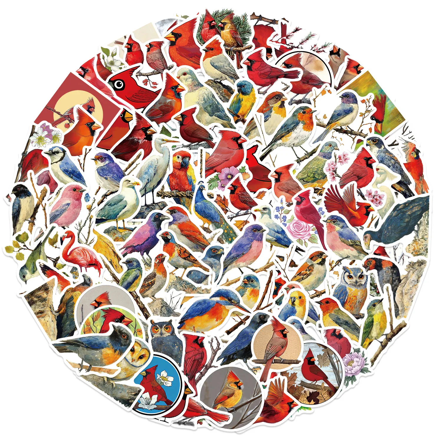 106 Cartoon Colorful Birds Retro Series Graffiti Stickers Animal DIY Mobile Phone Water Cup Skateboard Waterproof Wholesale