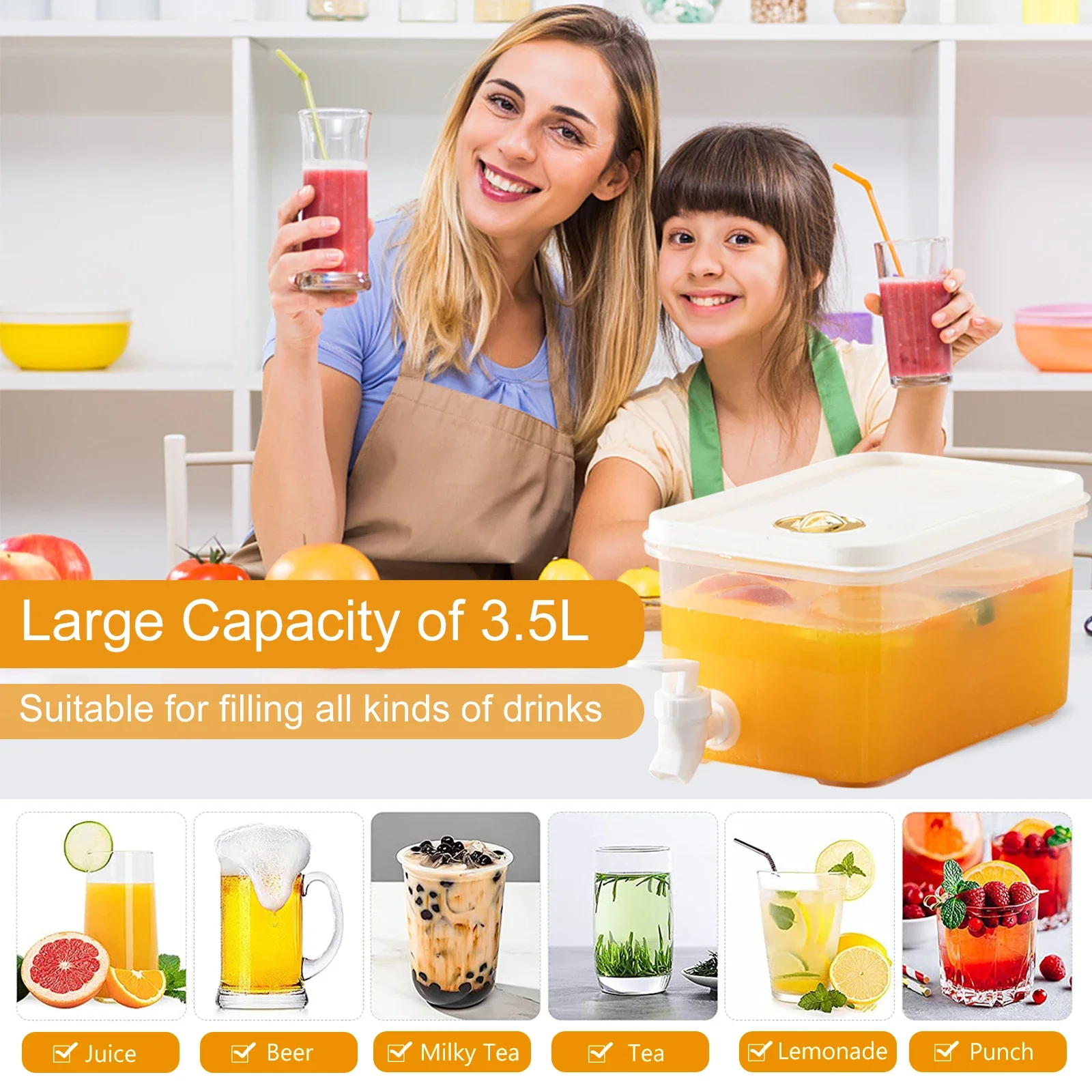 

3.5/5L Cold Drinks Container with Faucet Lemon Fruit Tea Jug Date Indicating Adjuster Large Capacity Leakproof Kitchen Supplies