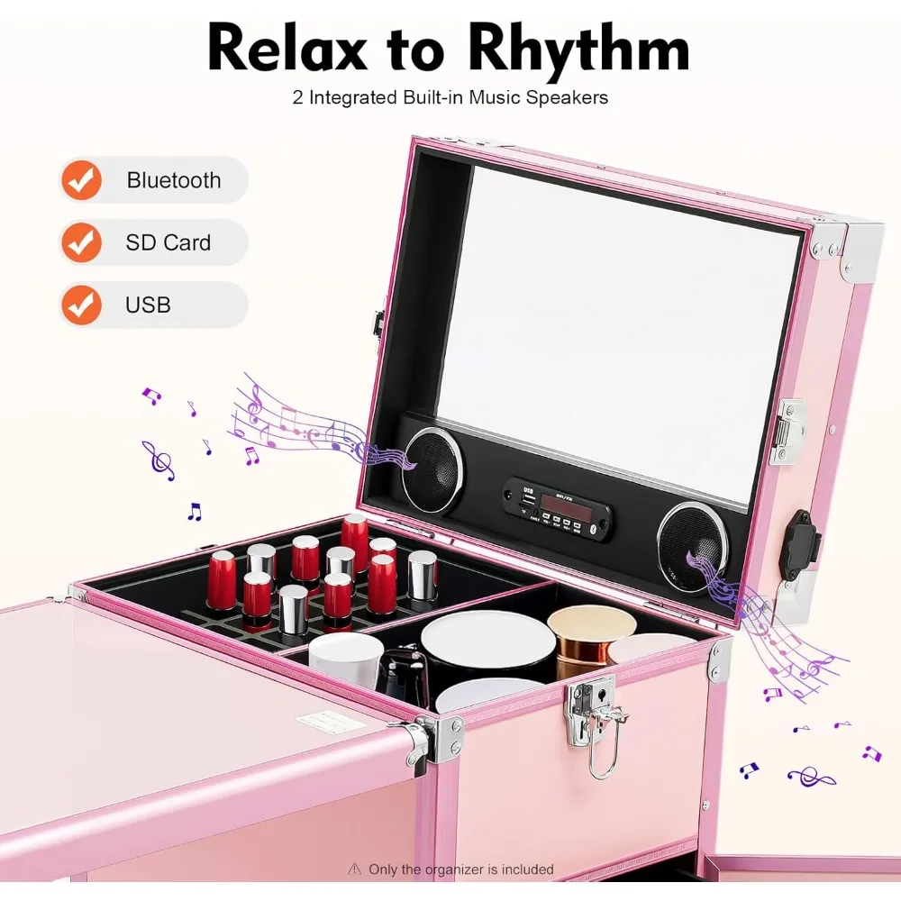 طاولة مانيكير دوارة محمولة لتعليم الأظافر مع صوت، طاولة تزيين احترافية لتخزين المكياج