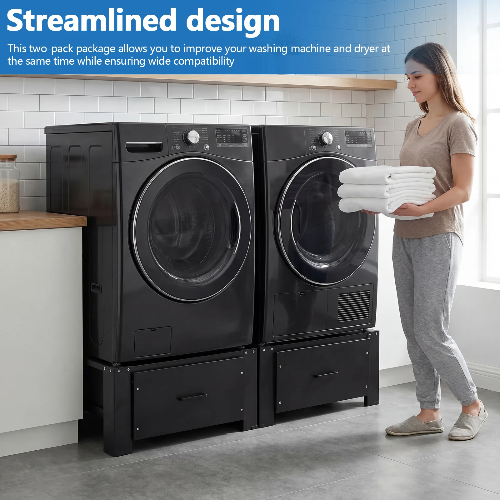 

Комплект из 2 подставок для стиральных машин с выдвижным ящиком, 29 дюймов, высота 14,3 дюйма, грузоподъемность 700 фунтов