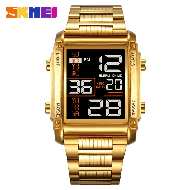 SKMEI Stainless Steel Luxury Back Light Display Stopwatch Digital Sport Watches Men Waterproof Date Alarm Wriswatch reloj hombre