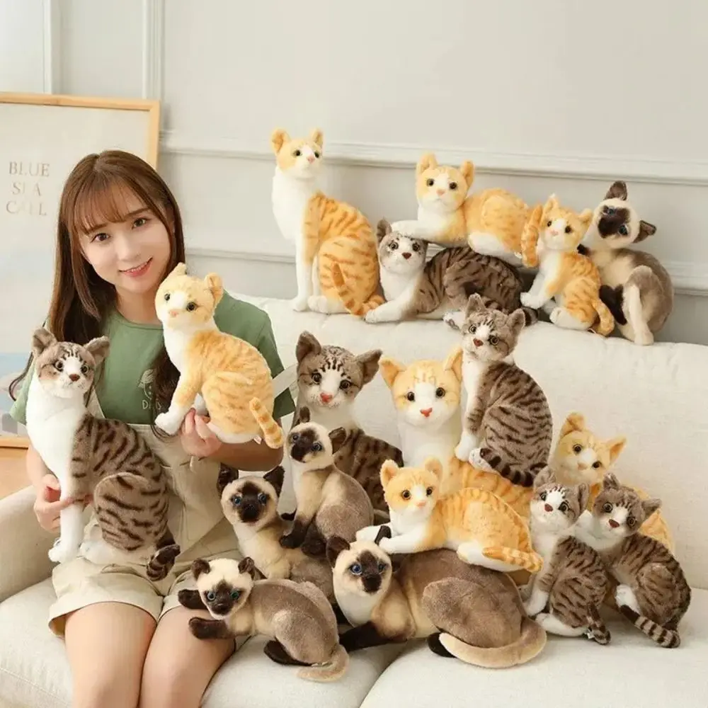 

Big Eyes Lying Down Cat Plush Toy Fluffy Stuffed Cute Animal Plush Doll Standing Tabby Cat Siamese Cat Pillow