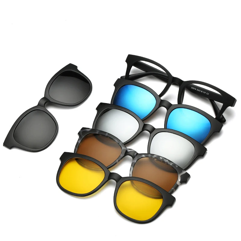 HDCRAFTER 6 In 1 a lot Men Women Polarized Optical Magnetic Sunglasses Clip Magnet Clip on Sunglasses Prescription Glasses Frame