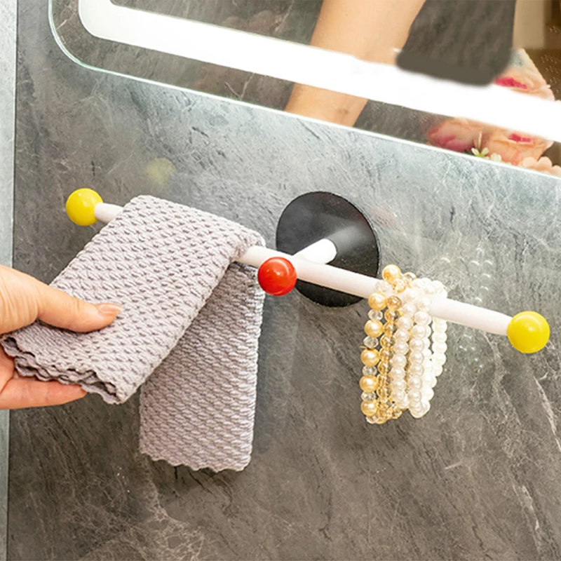 

Wall Mounted Towel Rack Punch Free Saving Space Shoes Rack Waterproof Bath Towel Hanger Bathroom