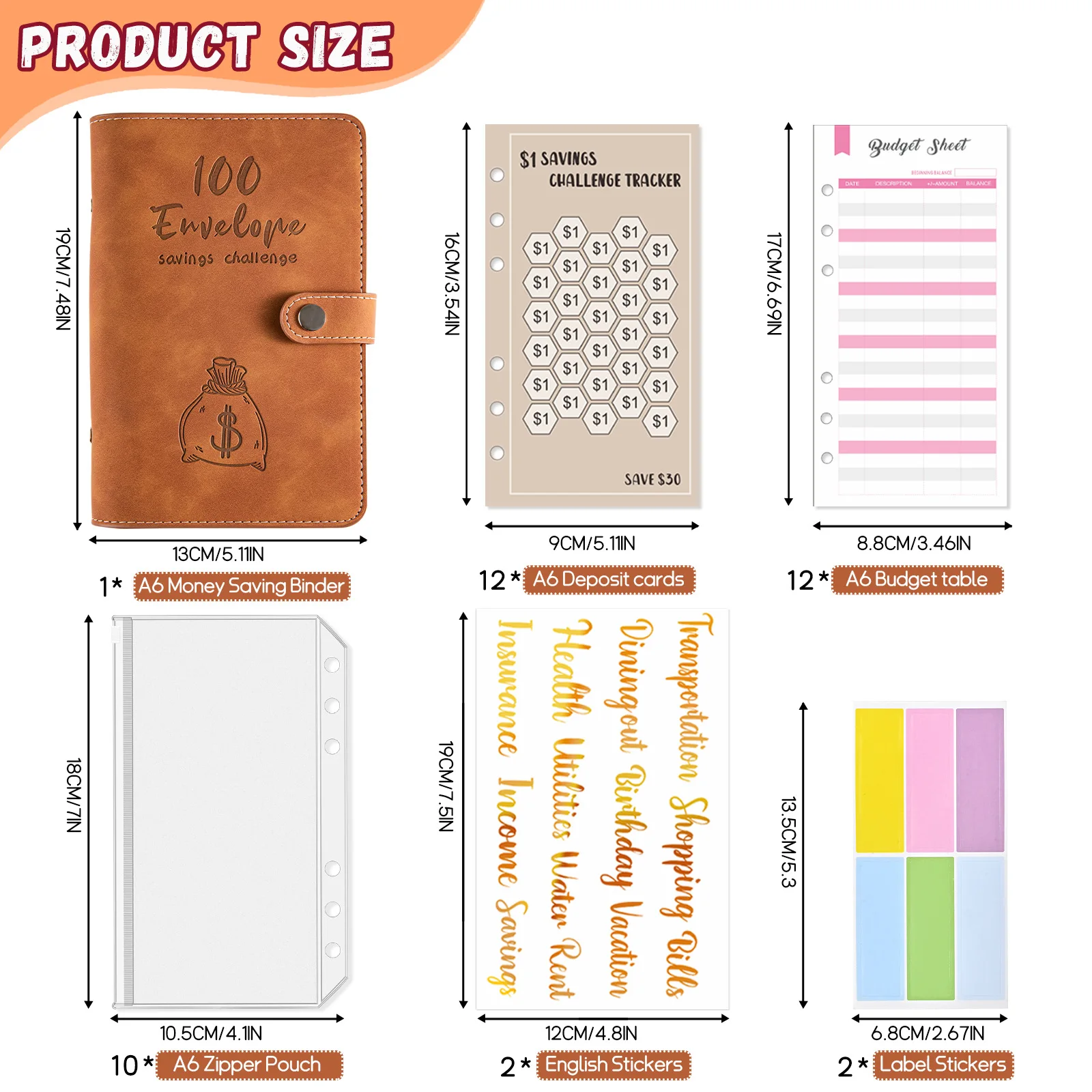 A6 Loose Leaf Notebook Multi Functional Cash Budget Storage Note Book Soft Pu Leather Savings Challenge Money Envelope Ledger