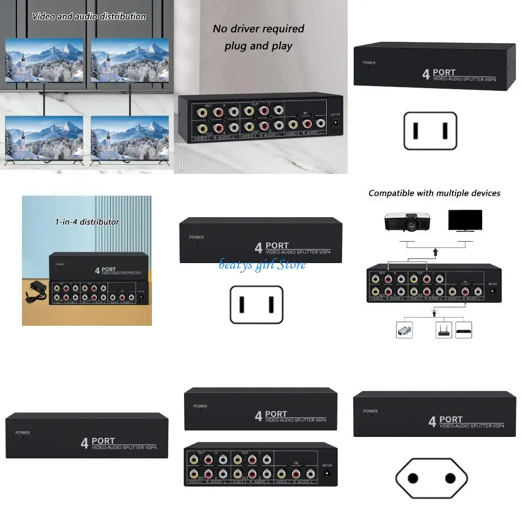 

C7AB 1 Input 4 Output AV Splitter Connector Metal Design Seamlessly Integration