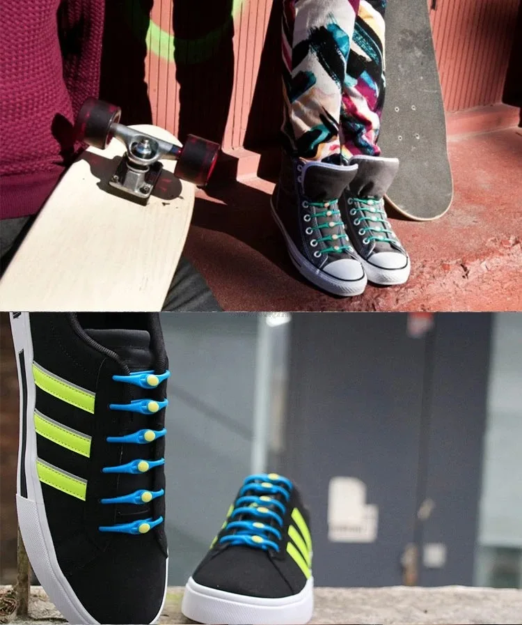 12 Pcs Silicon Elastic Laces Sneakers Shoelaces Without Ties Rubber Band for Casual Shoes Men Women Sport Shoes Lazy Accessories