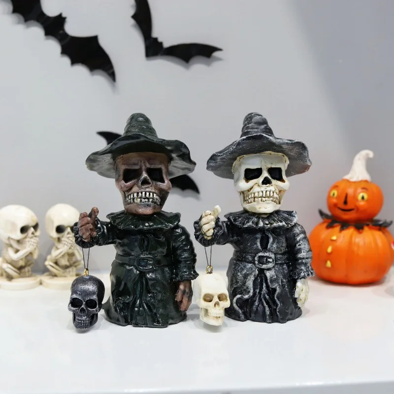 

New Halloween hat skull ghost decorative statue ornaments Ghost Festival resin handicraft ornaments factory