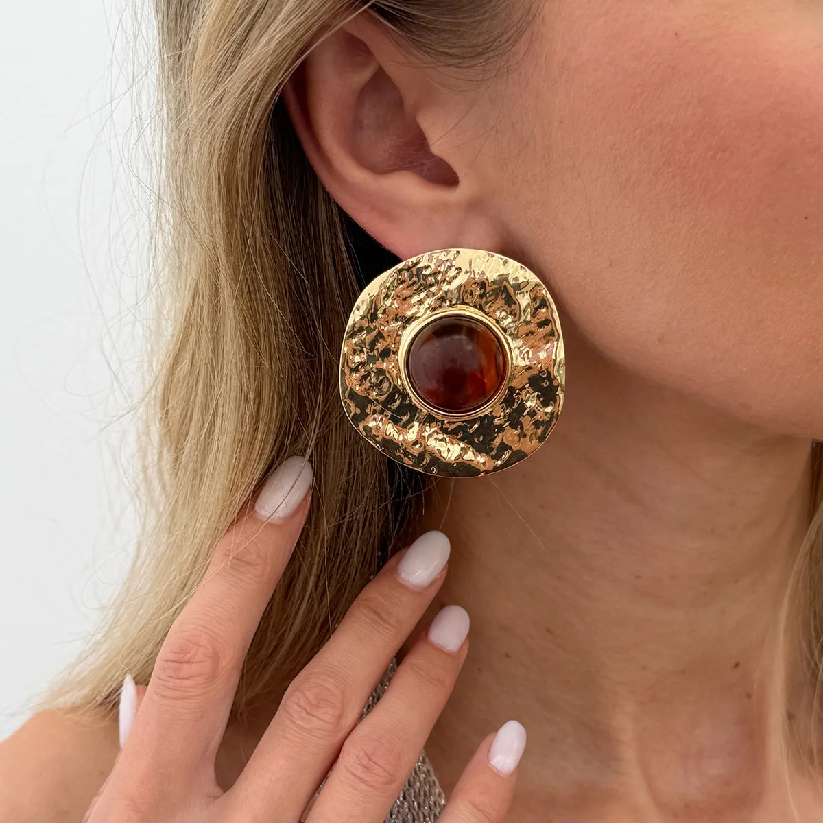 Retro Red Resin Large Geometric Metal Earrings for Women, Exaggerated Personality, Party Heavy Jewelry