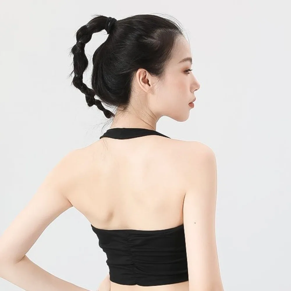 

Elegant Design Hanging Neck Strap Sports Bra Adjustable Strap Pleated Back Backless Sportswear Comfortable Breathable Fabric