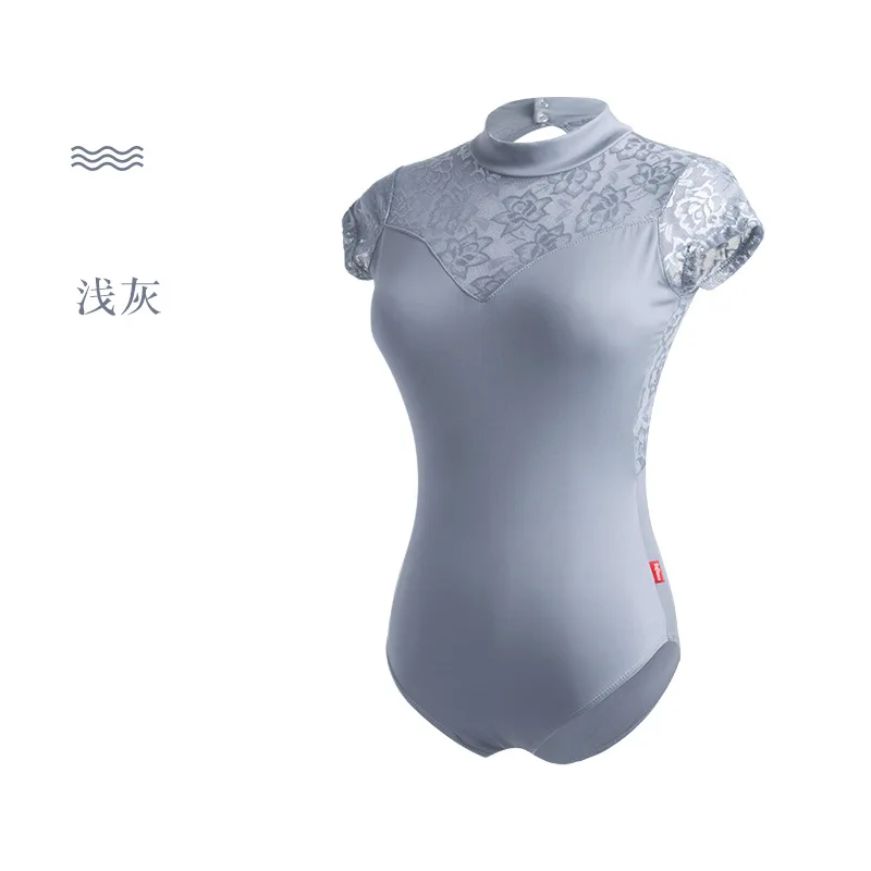 Justaucorps de Ballet pour femmes, body de gymnastique, Costume de danse pour adultes, épissure de dentelle, vêtements de danse, col haut