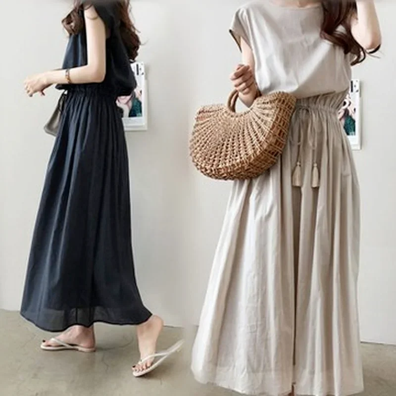 S-2XL 2024 Loose Summer Dress Maxi Evening Female Vintage Dress Oversize Short Sleeve Beach Women Dresses Robe Vestido 15301